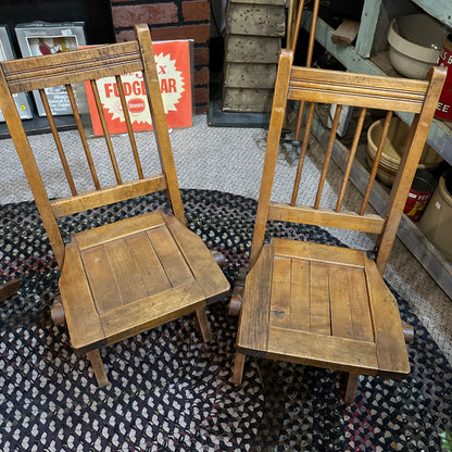 Set of 4 Antique Primtive Childrens Folding Wooden Slat Chairs