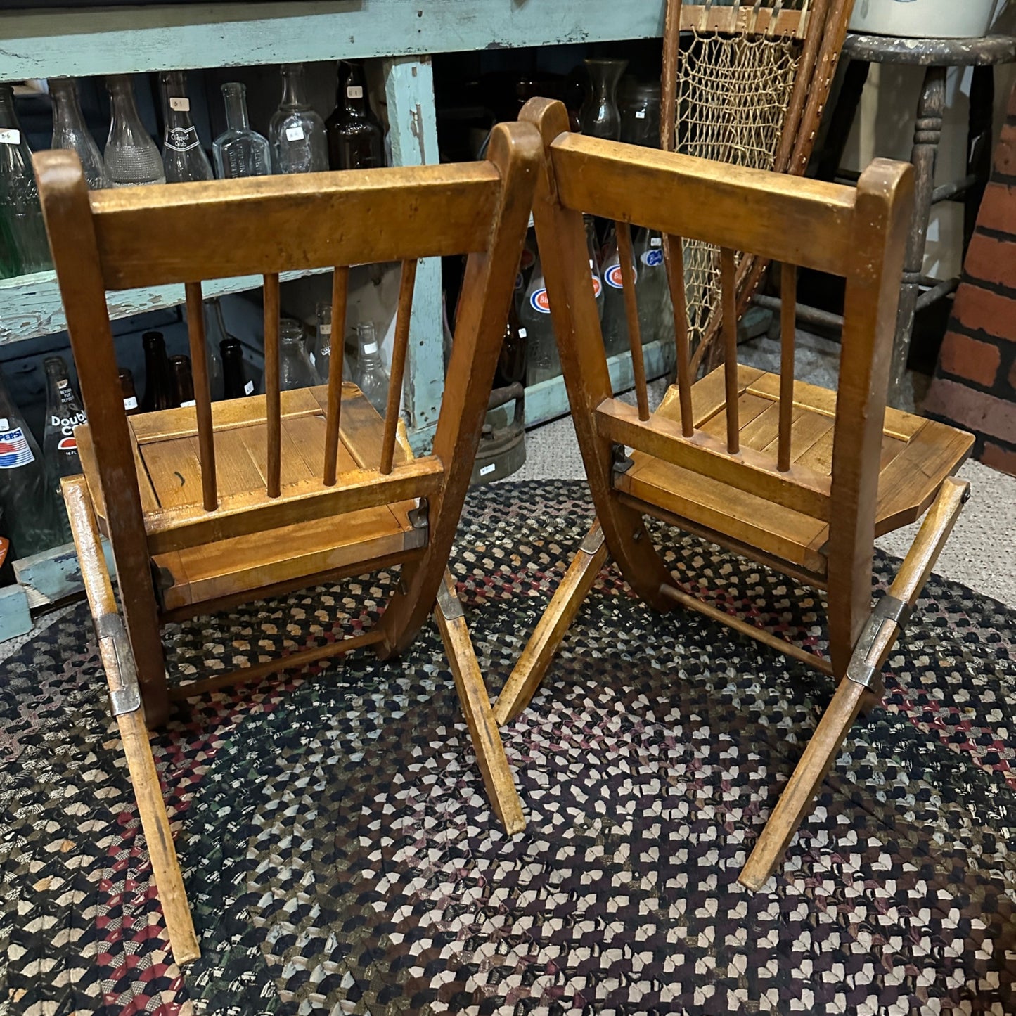 Set of 4 Antique Primtive Childrens Folding Wooden Slat Chairs