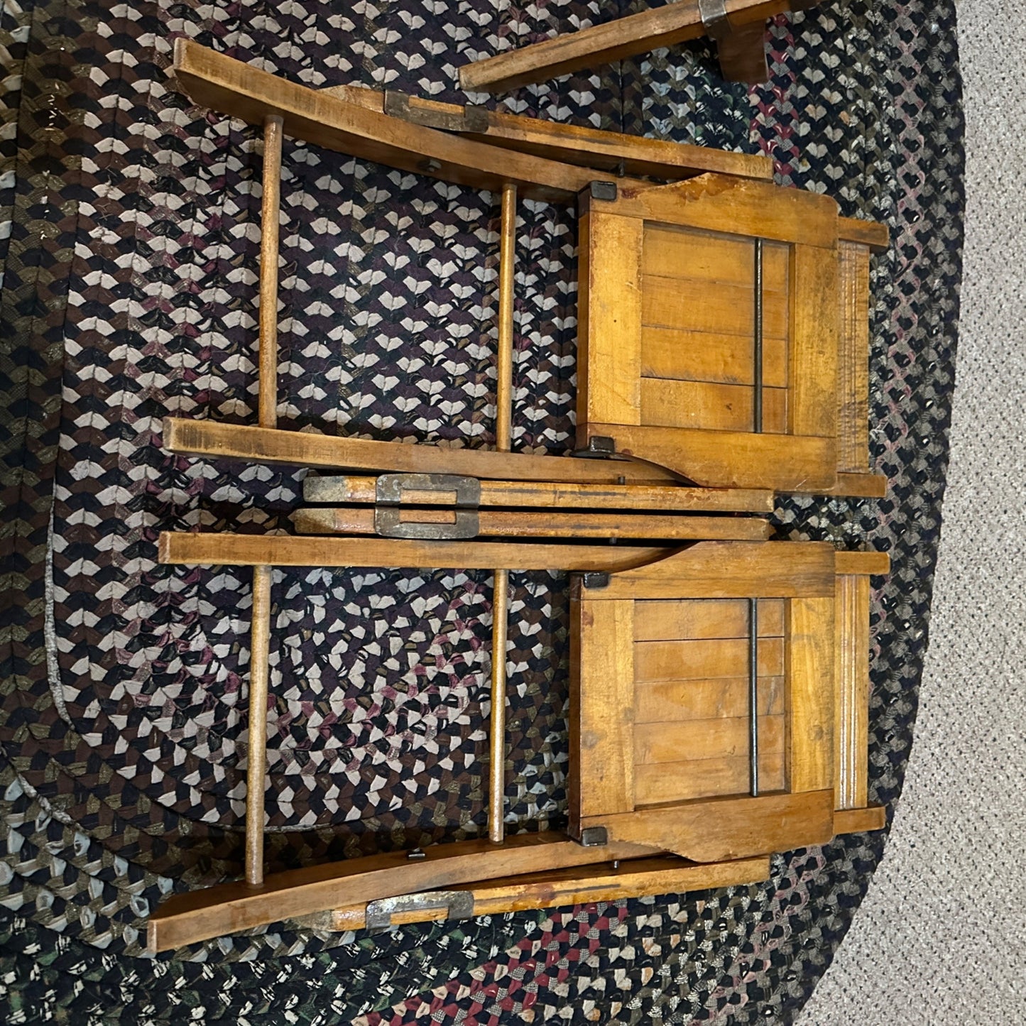 Set of 4 Antique Primtive Childrens Folding Wooden Slat Chairs