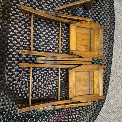 Set of 4 Antique Primtive Childrens Folding Wooden Slat Chairs