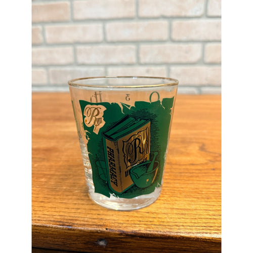 Libbey Apothecary Pharmacy Rx Gold Trim Rocks Glass Green (1) Single