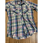 Vintage Wrangler Western Mens L Long Sleeve Shirt Blue Purple Pearl Snaps