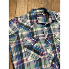 Vintage Wrangler Western Mens L Long Sleeve Shirt Blue Purple Pearl Snaps