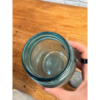 1900s Pair Early Ball Perfect Mason Canning Jars Footed A Aqua Blue #4 Zinc lids
