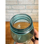 1900s Pair Early Ball Perfect Mason Canning Jars Footed A Aqua Blue #4 Zinc lids
