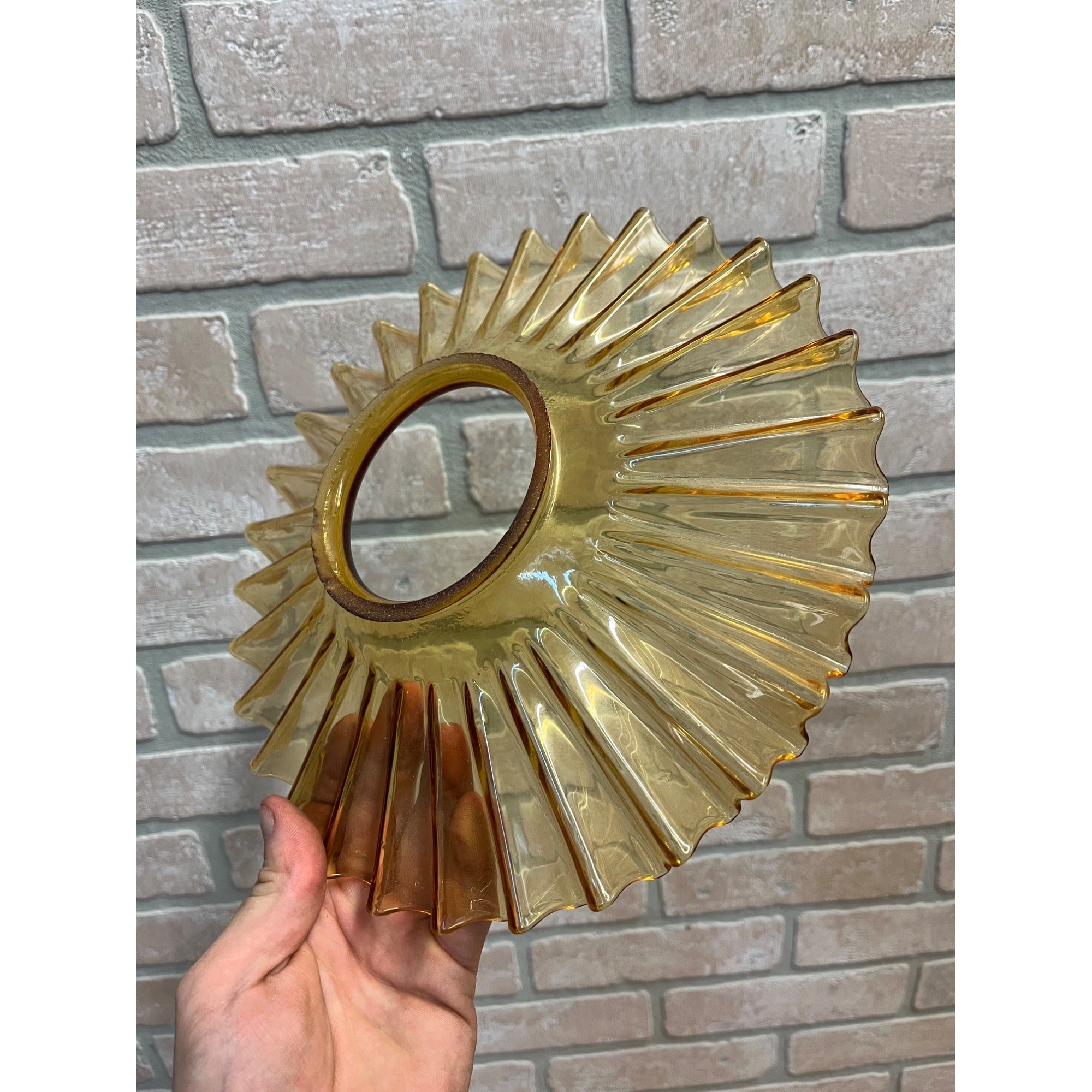 Antique Amber Orange Glass Pleated Petticoat Oil Lamp Light Shade 9.75"