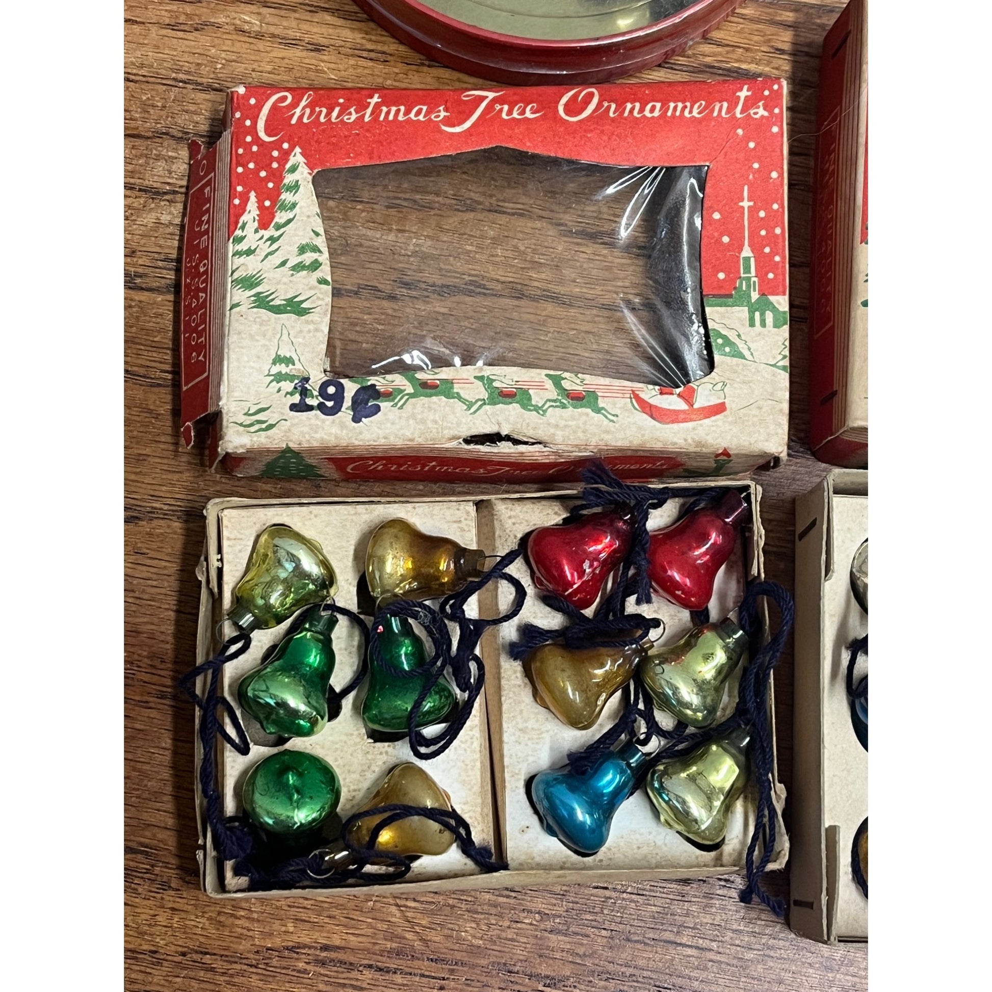 Vintage 1950s Japan Glass Feather Tree Christmas Ornaments Bells 15mm 20mm