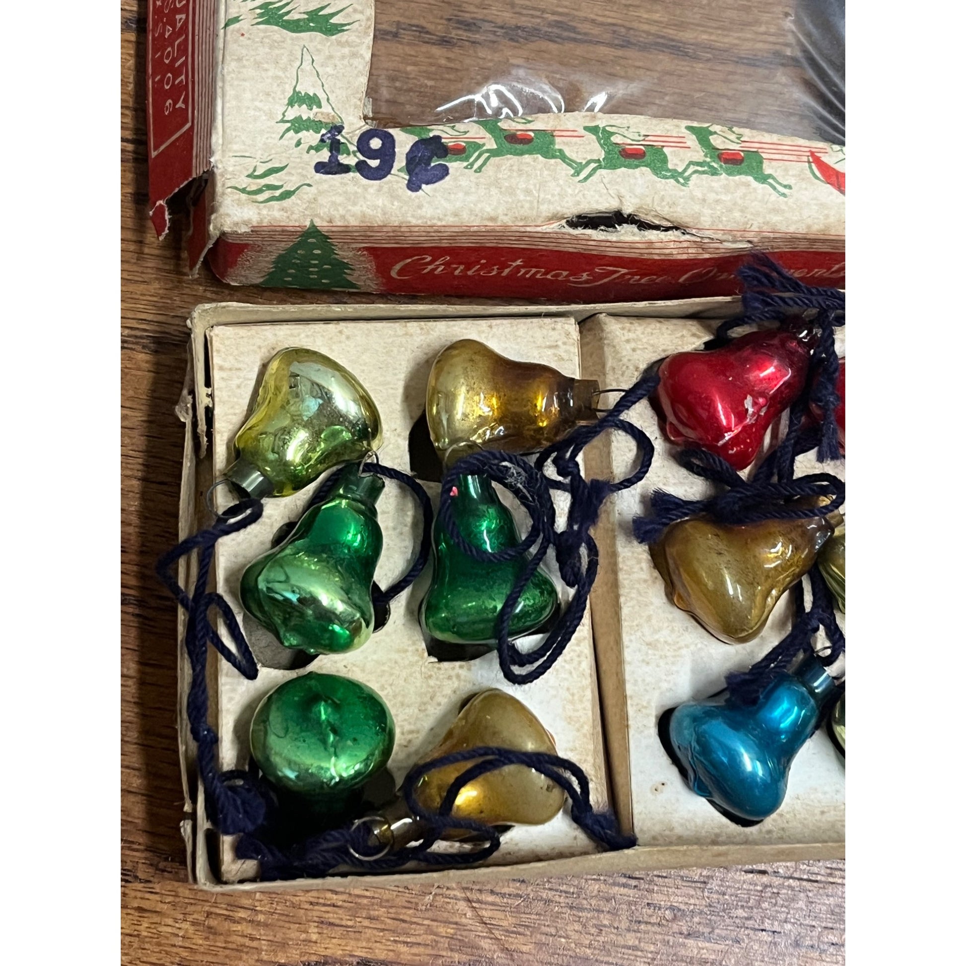 Vintage 1950s Japan Glass Feather Tree Christmas Ornaments Bells 15mm 20mm