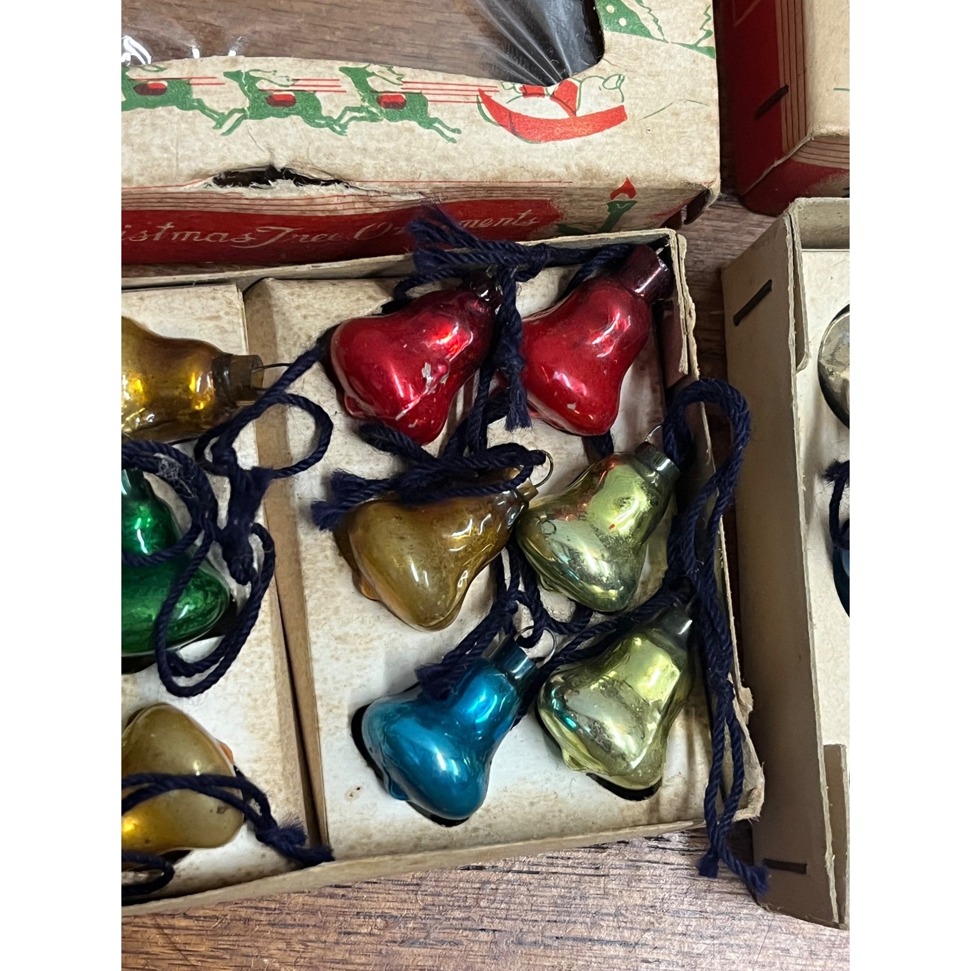 Vintage 1950s Japan Glass Feather Tree Christmas Ornaments Bells 15mm 20mm