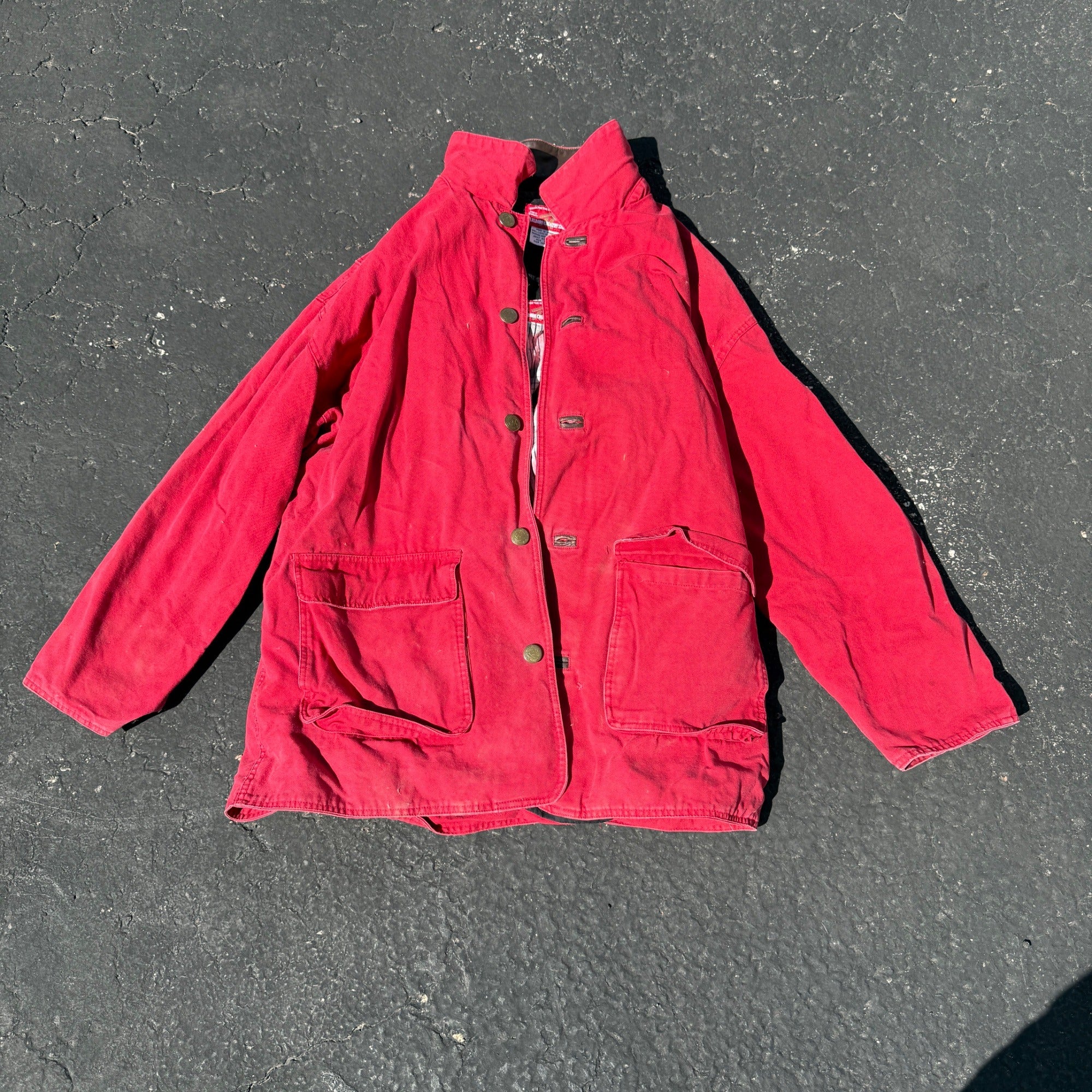1990s Marlboro Country Store Red Jacket With Plaid Lining & Button Closure