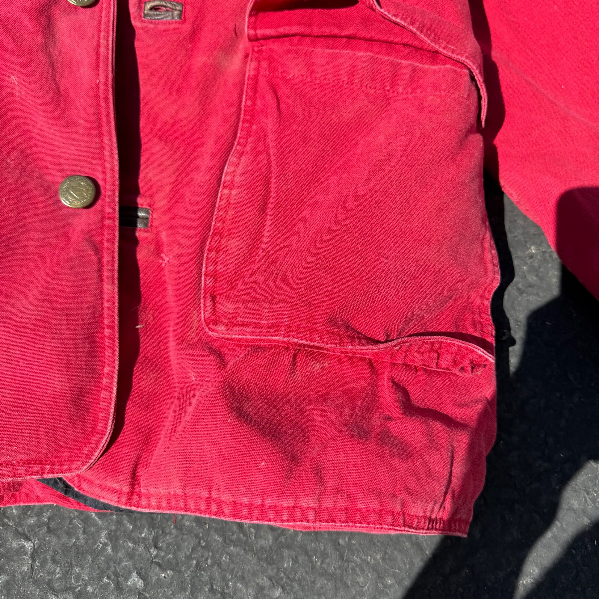 1990s Marlboro Country Store Red Jacket With Plaid Lining & Button Closure