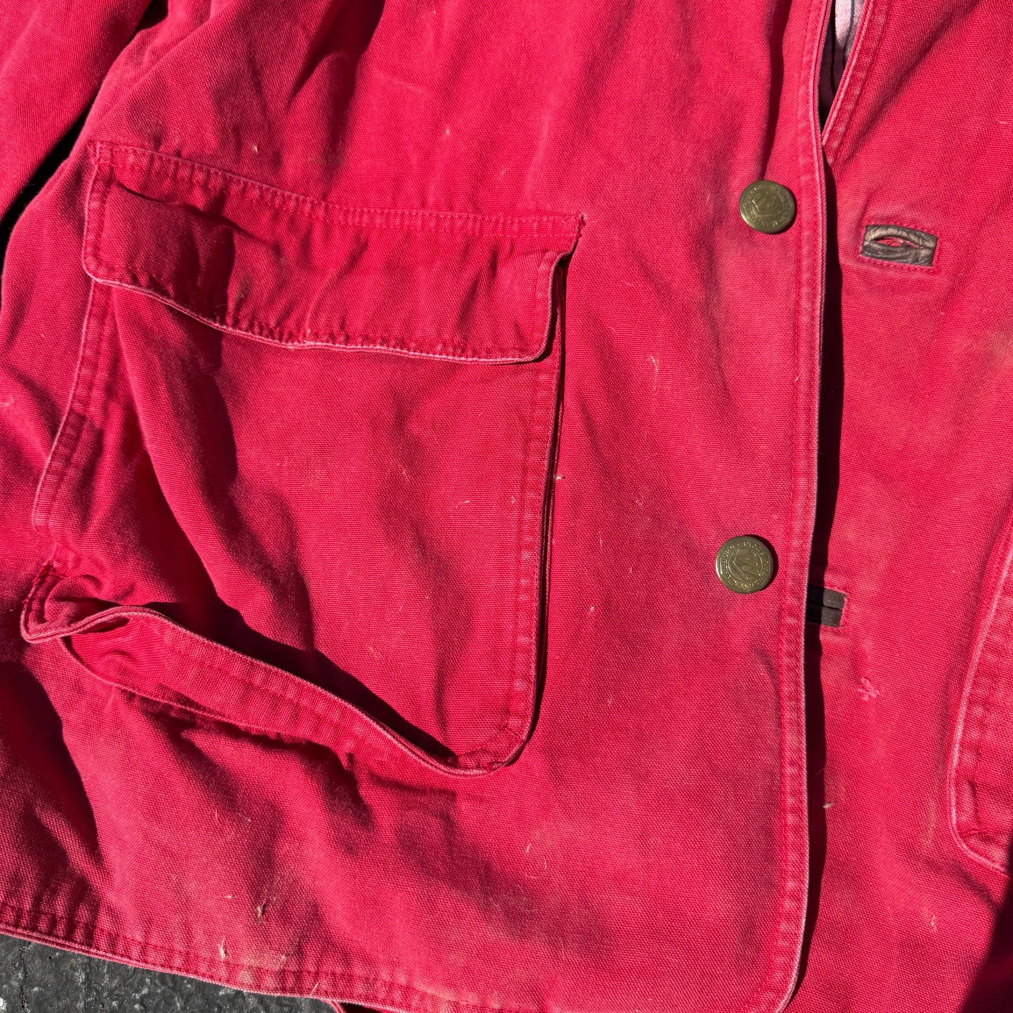 1990s Marlboro Country Store Red Jacket With Plaid Lining & Button Closure