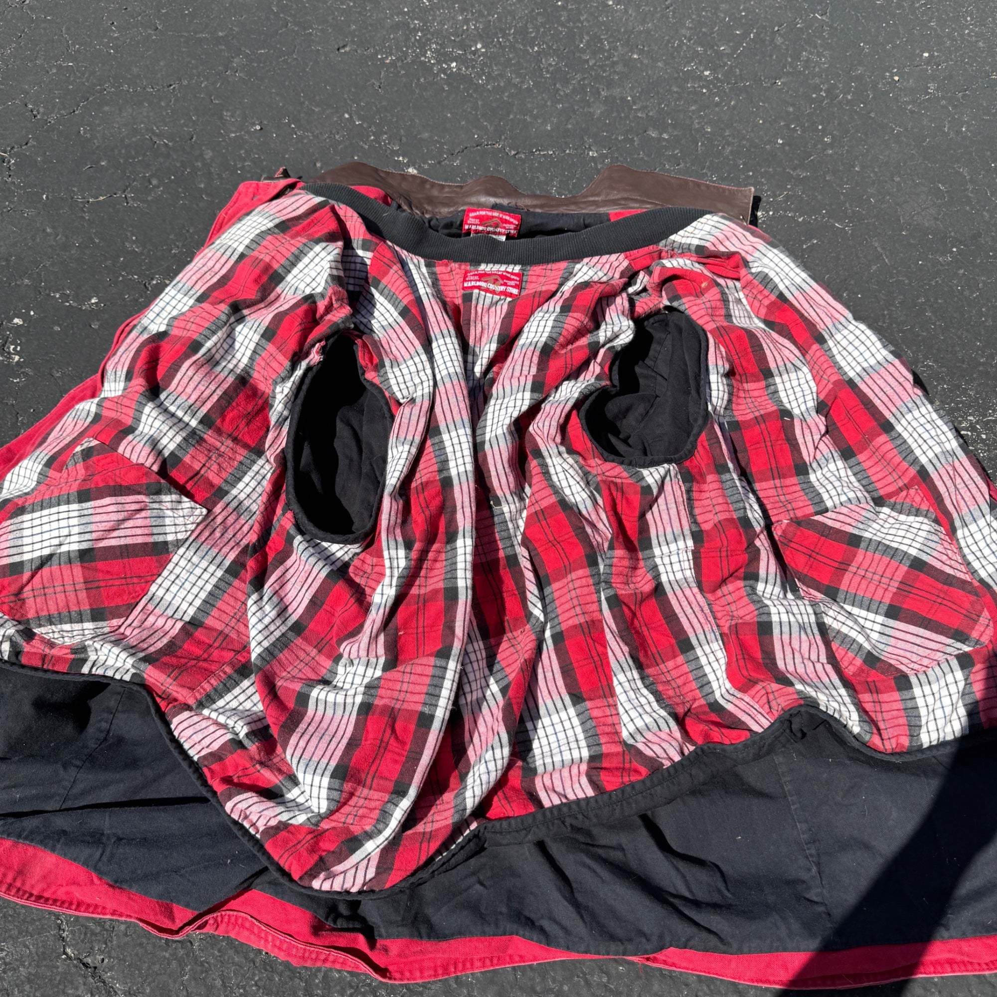 1990s Marlboro Country Store Red Jacket With Plaid Lining & Button Closure