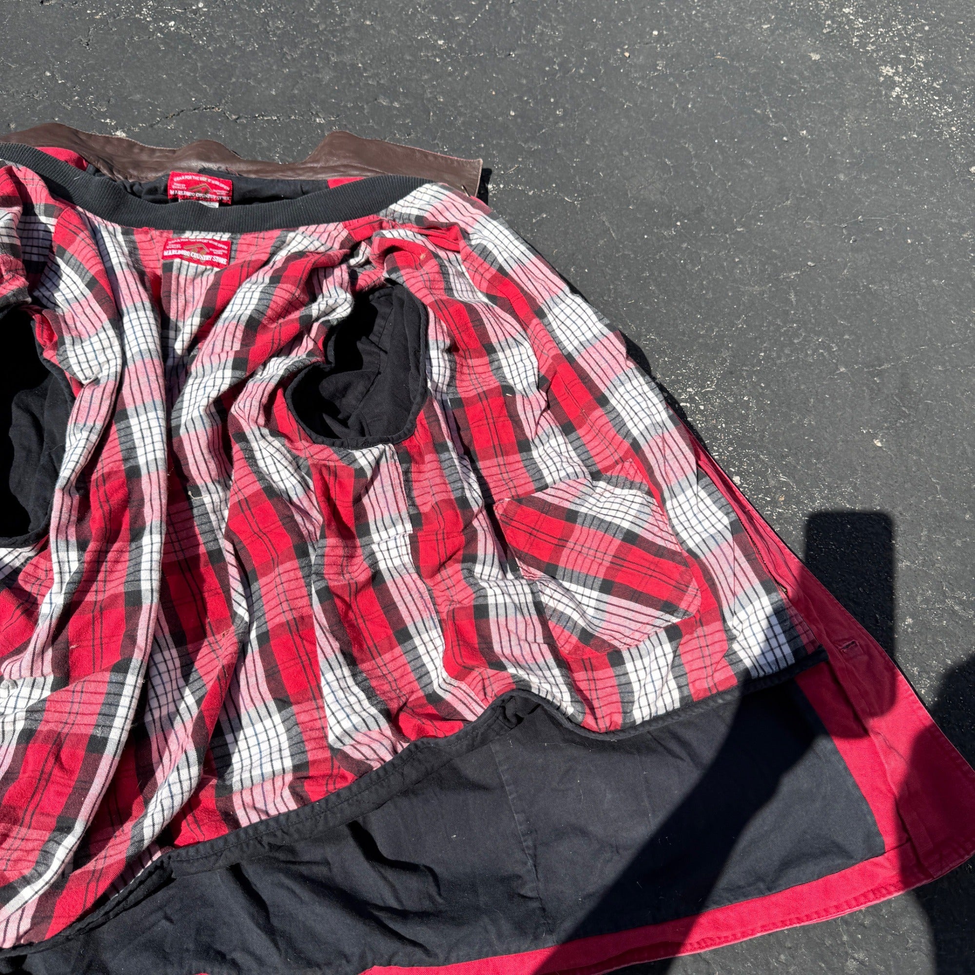 1990s Marlboro Country Store Red Jacket With Plaid Lining & Button Closure