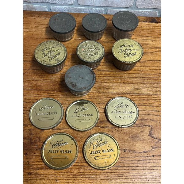 Vintage Ribbed Kerr Atlas Ball Jelly Glass Jars Lot Original Tin Metal Lids