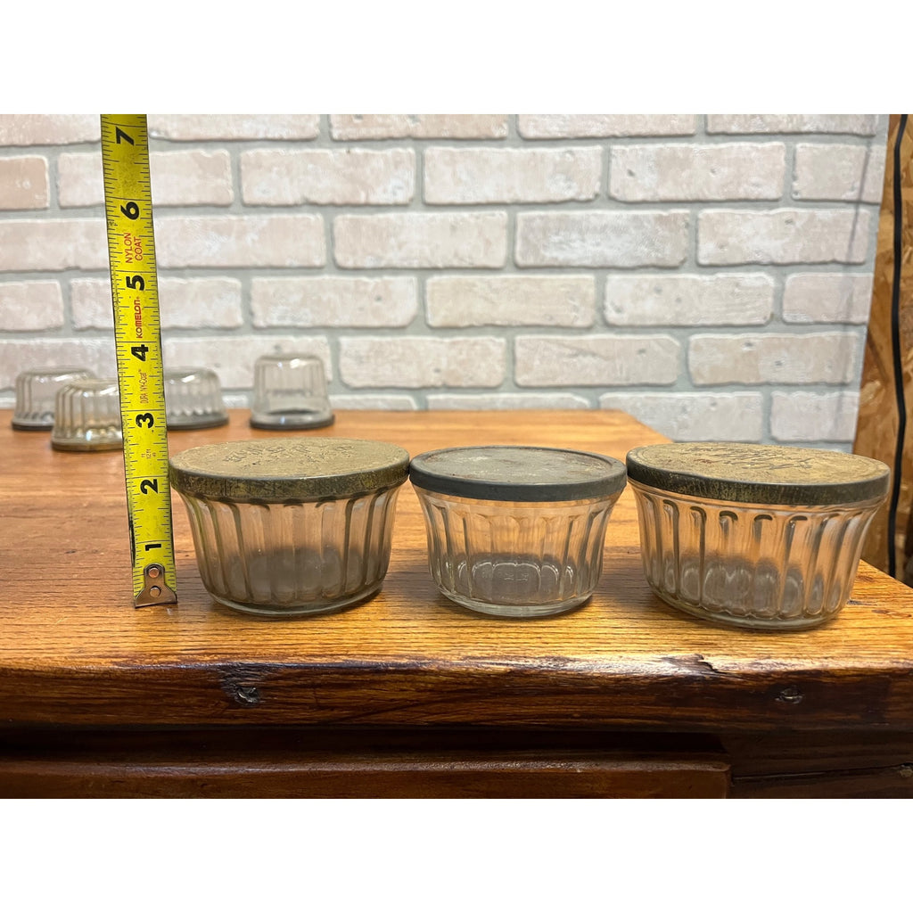 Vintage Ribbed Kerr Atlas Ball Jelly Glass Jars Lot Original Tin Metal Lids