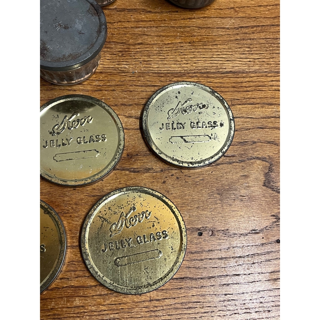 Vintage Ribbed Kerr Atlas Ball Jelly Glass Jars Lot Original Tin Metal Lids