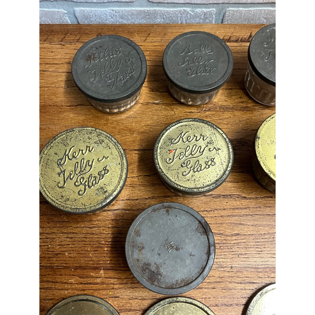 Vintage Ribbed Kerr Atlas Ball Jelly Glass Jars Lot Original Tin Metal Lids
