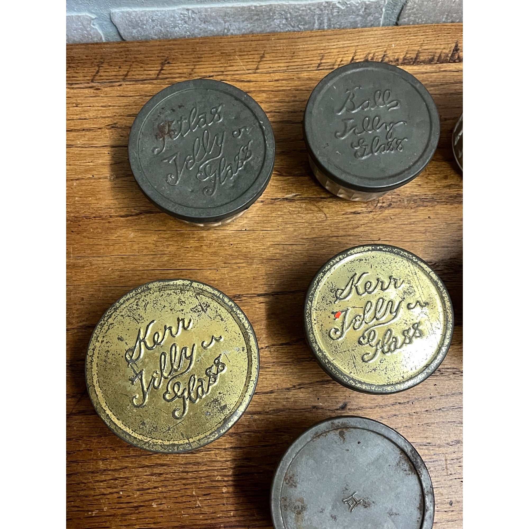 Vintage Ribbed Kerr Atlas Ball Jelly Glass Jars Lot Original Tin Metal Lids