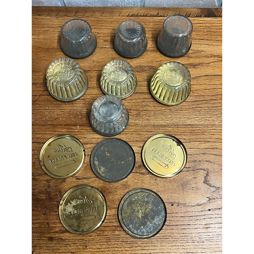 Vintage Ribbed Kerr Atlas Ball Jelly Glass Jars Lot Original Tin Metal Lids