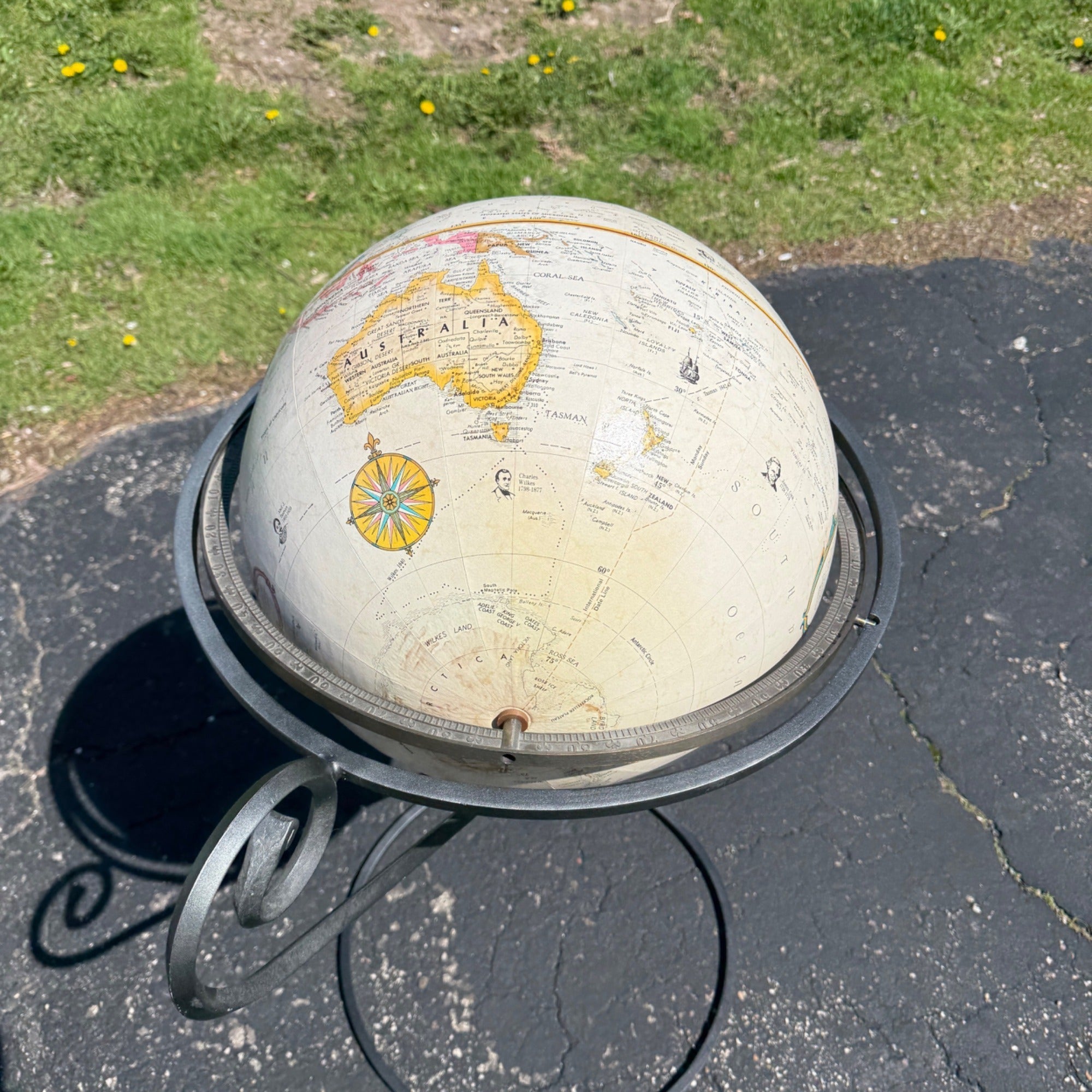 Large 16" Globe W/ Metal Stand Cast Iron Unique World Classic Replogle