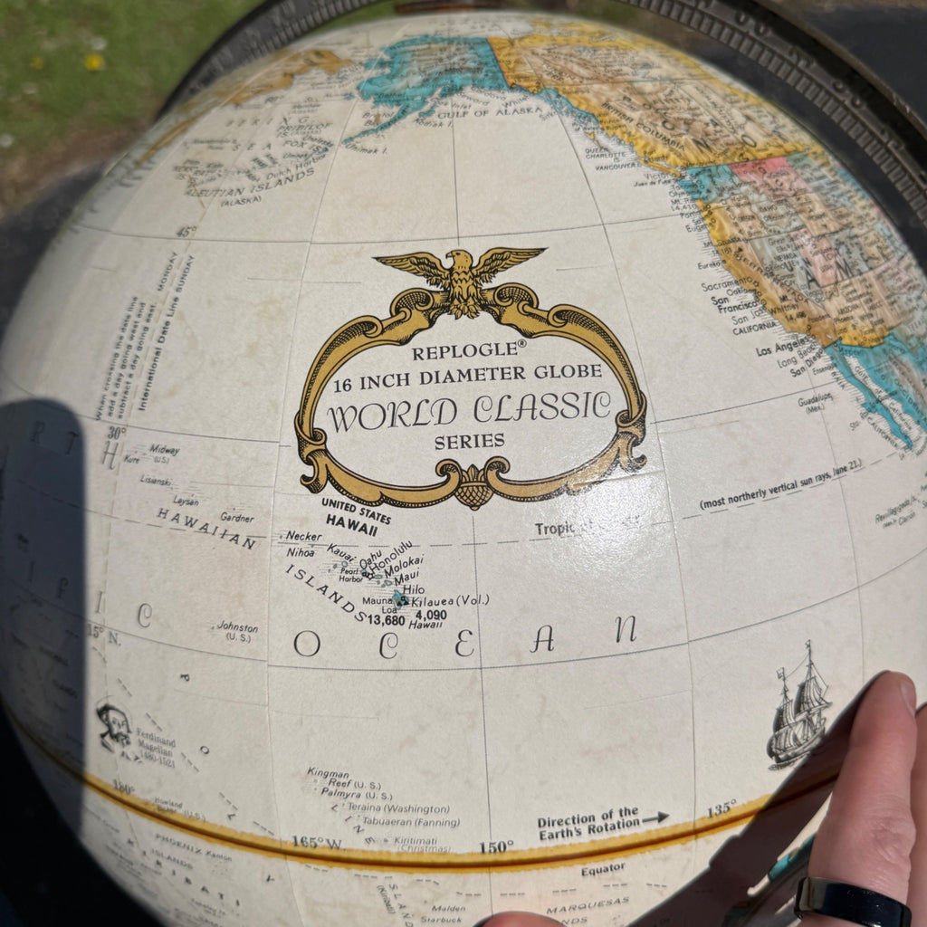 Large 16" Globe W/ Metal Stand Cast Iron Unique World Classic Replogle