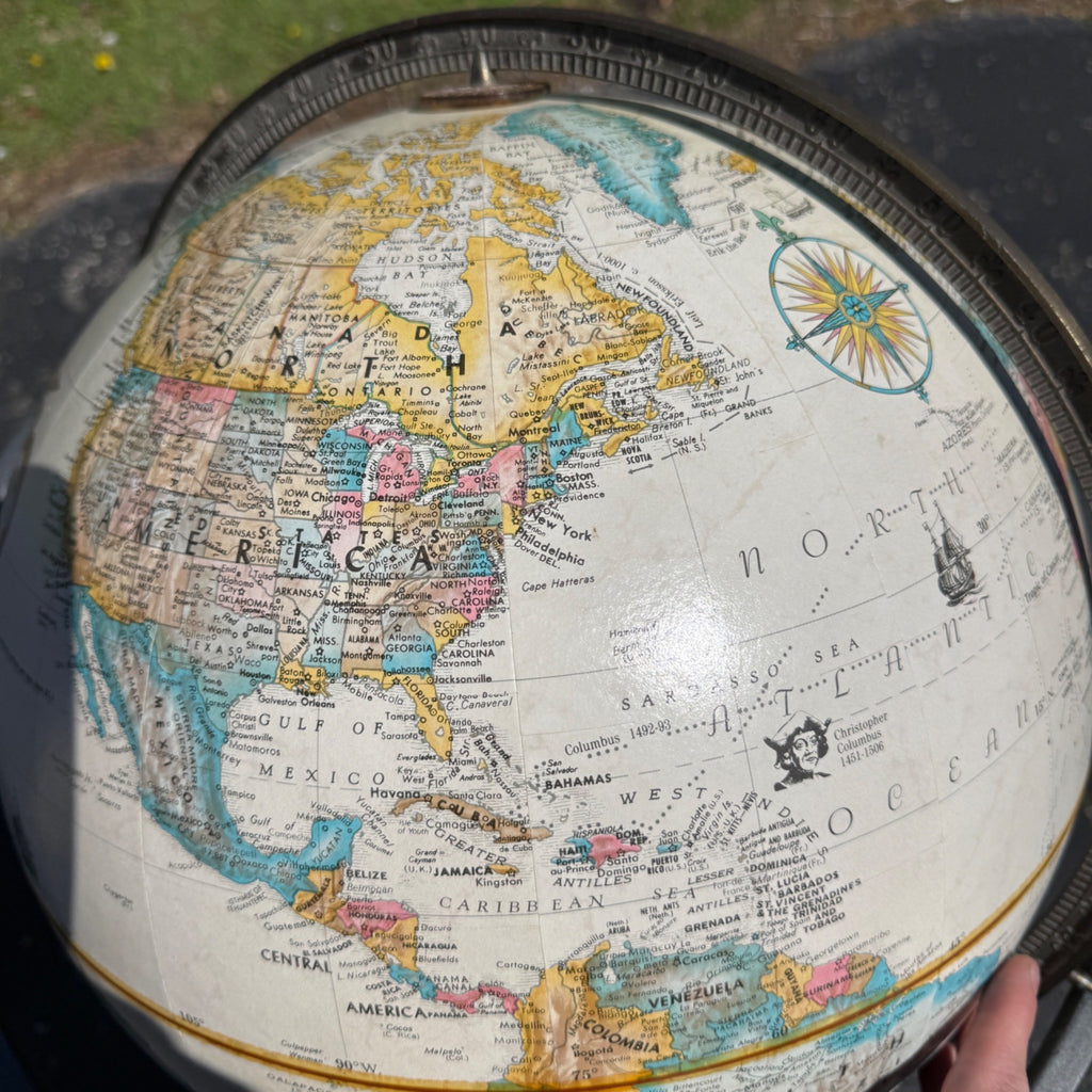 Large 16" Globe W/ Metal Stand Cast Iron Unique World Classic Replogle