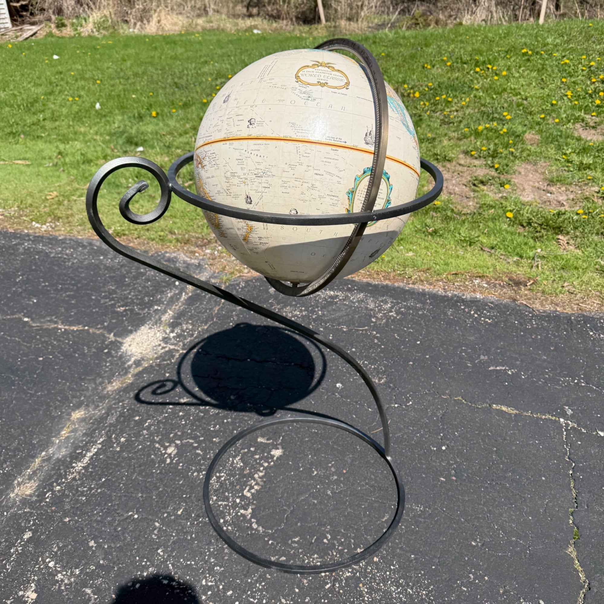 Large 16" Globe W/ Metal Stand Cast Iron Unique World Classic Replogle