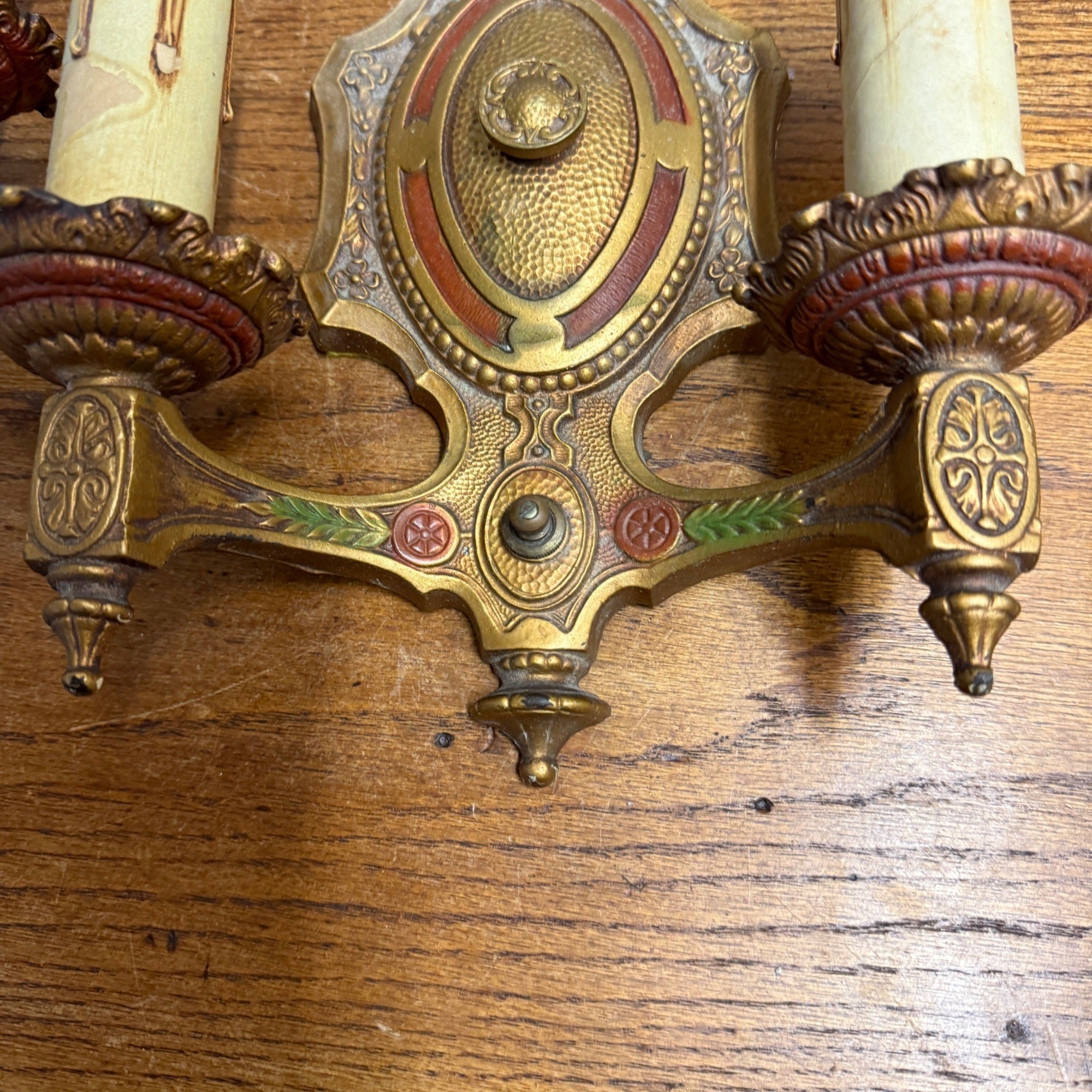 Antique Art Nouveau Victorian Wall Sconce Pair Double Light Fixtures Cast Iron