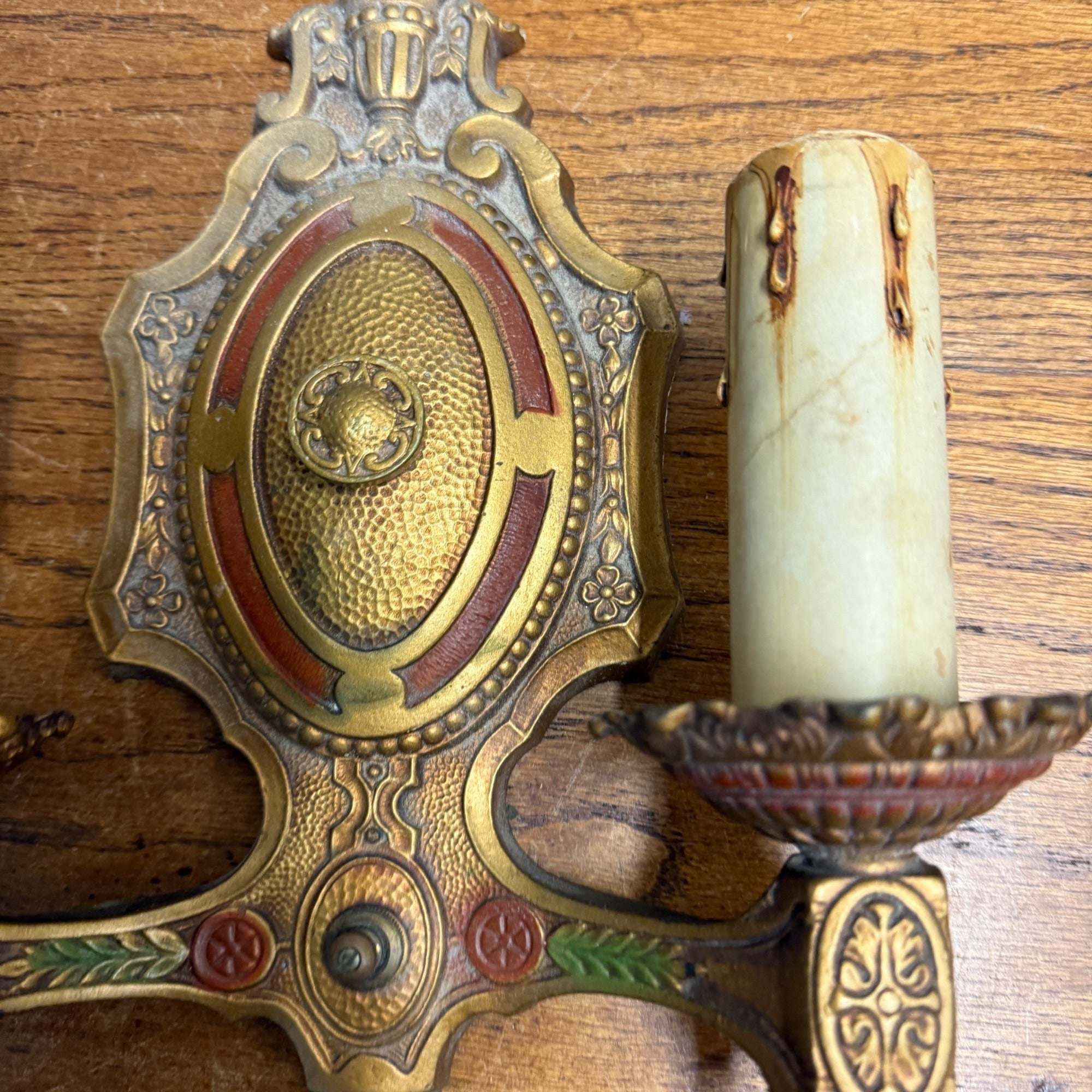 Antique Art Nouveau Victorian Wall Sconce Pair Double Light Fixtures Cast Iron