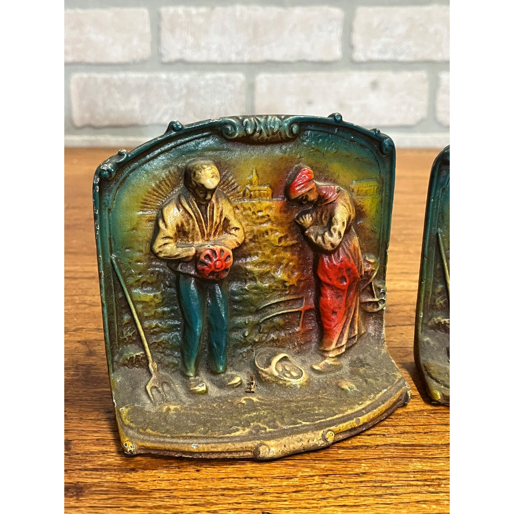 Pair of Antique Rare Original Paint Solid Cast Iron Angelus Bookends Vintage