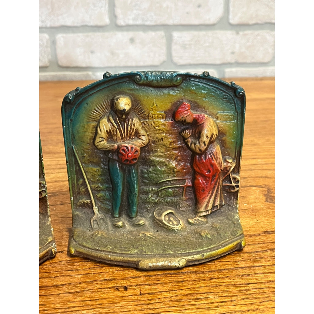 Pair of Antique Rare Original Paint Solid Cast Iron Angelus Bookends Vintage