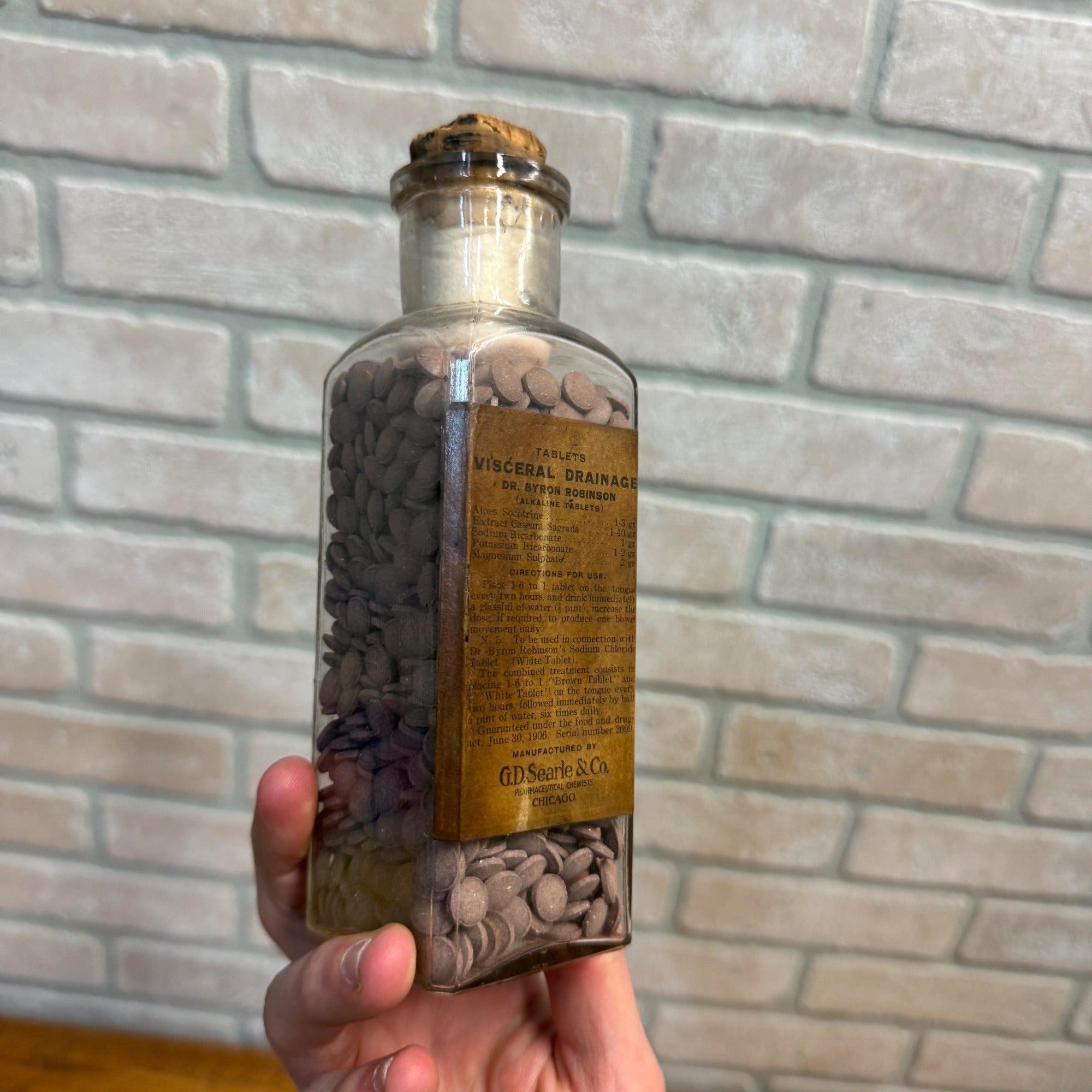 Antique G. D. Searle Chicago Glass Medicine Bottle - Visceral Drainage Tablets