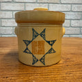 Vintage Pfaltzgraff USA Ceramic Crock With Lid Yellow & Blue Quilted Star Design