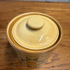 Vintage Pfaltzgraff USA Ceramic Crock With Lid Yellow & Blue Quilted Star Design