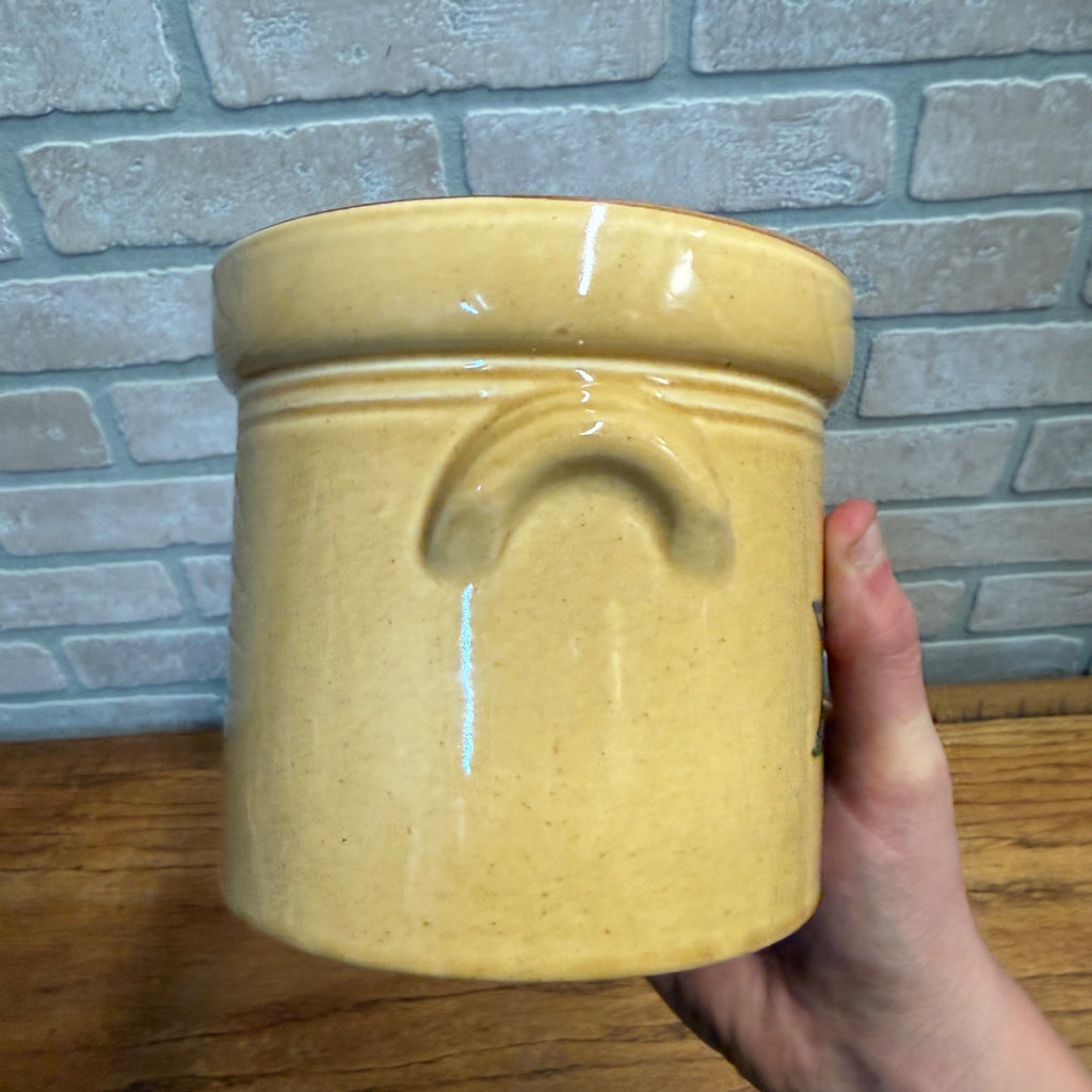 Vintage Pfaltzgraff USA Ceramic Crock With Lid Yellow & Blue Quilted Star Design