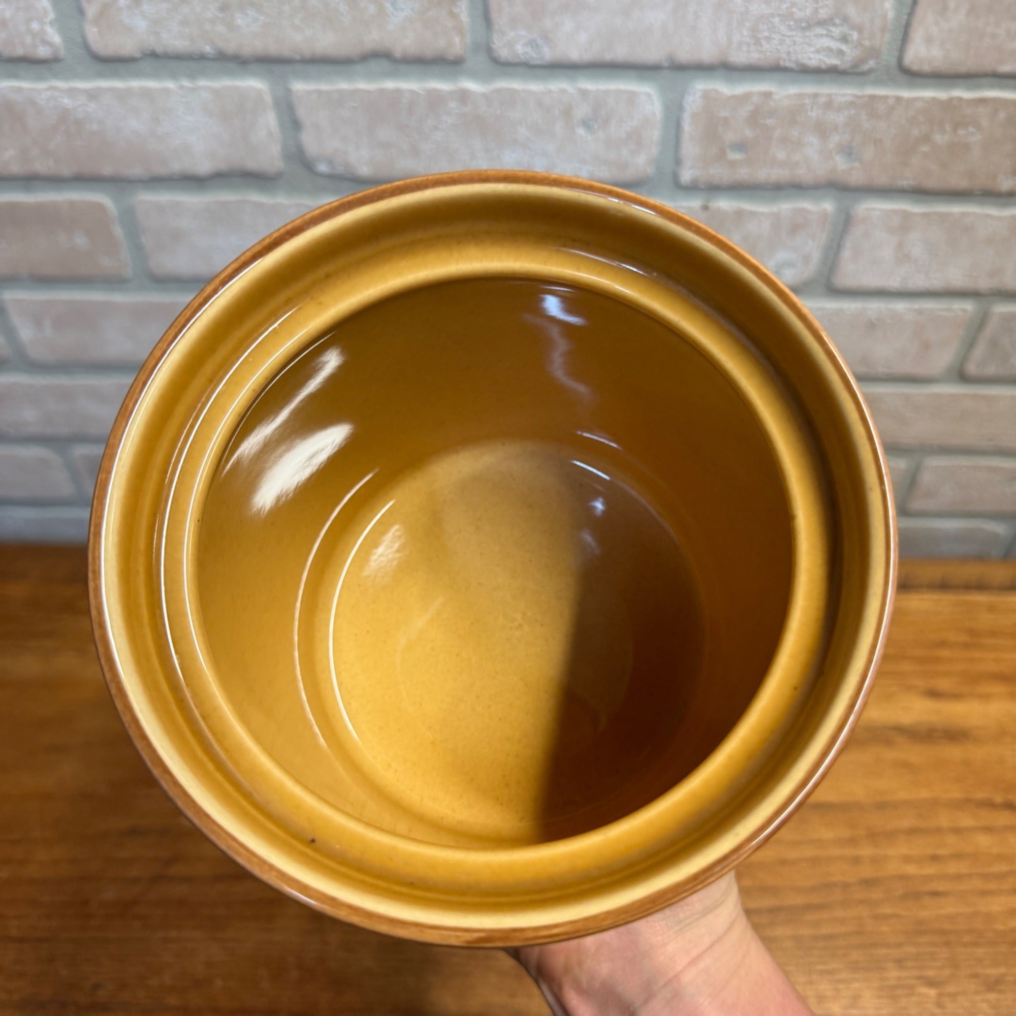 Vintage Pfaltzgraff USA Ceramic Crock With Lid Yellow & Blue Quilted Star Design