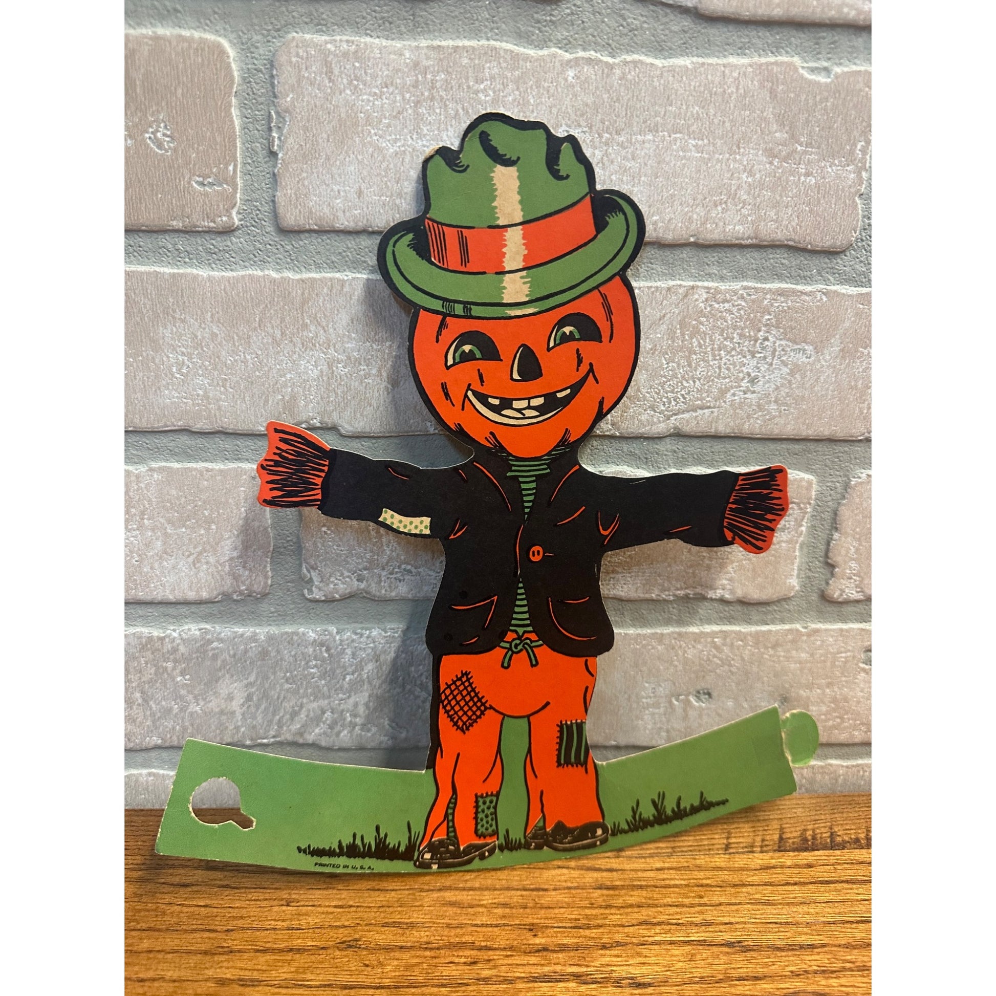 Vintage 1950s Beistle Halloween Diecut Standup - JOL Pumpkin Man Scarecrow