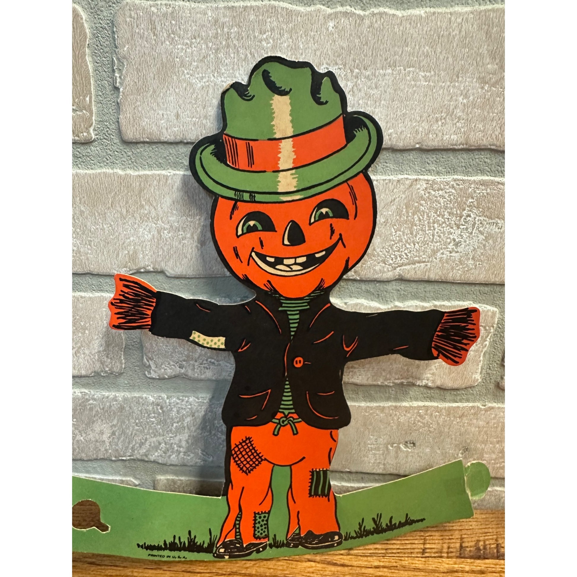 Vintage 1950s Beistle Halloween Diecut Standup - JOL Pumpkin Man Scarecrow