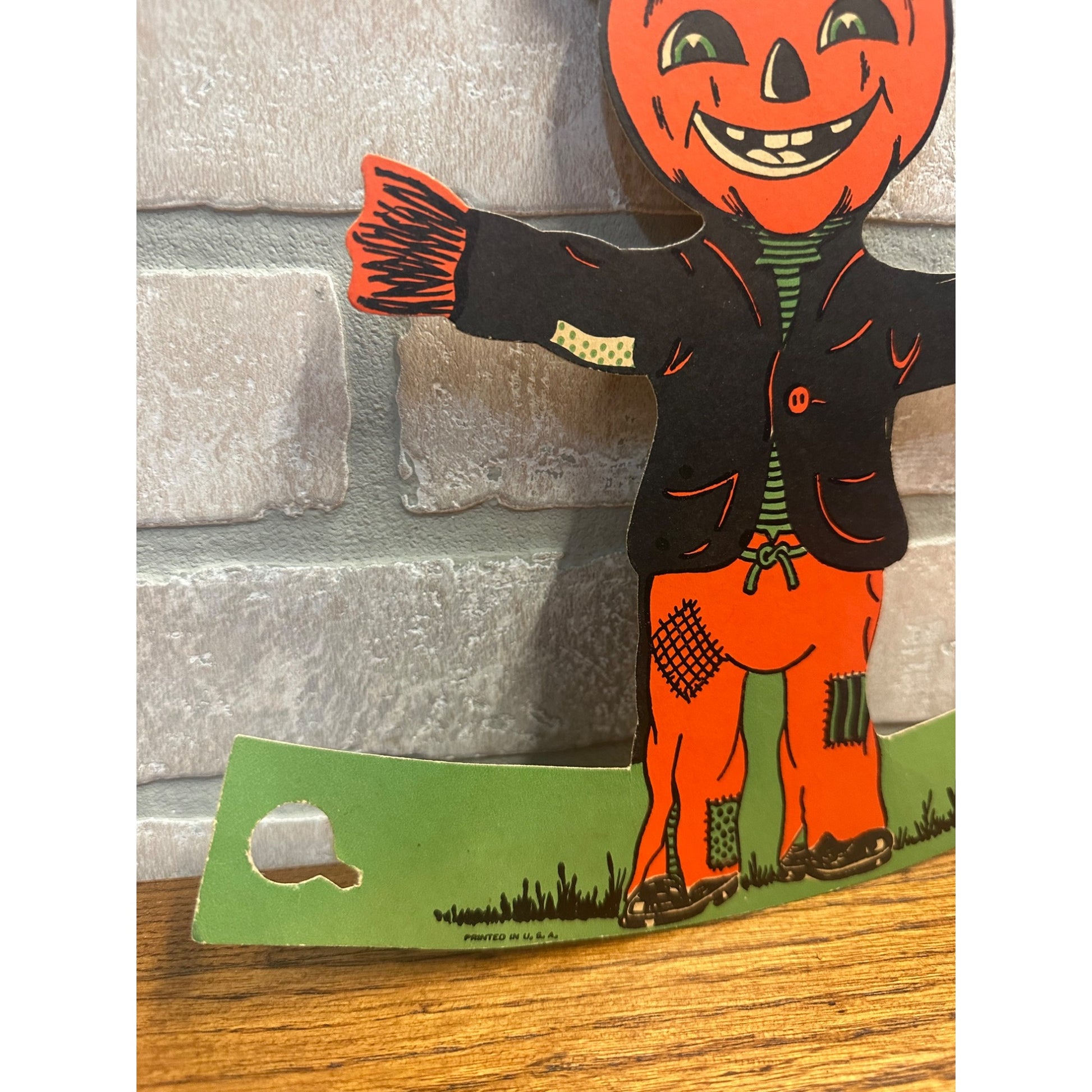 Vintage 1950s Beistle Halloween Diecut Standup - JOL Pumpkin Man Scarecrow