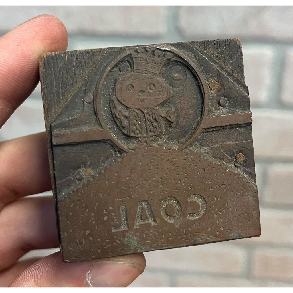Vintage Letterpress Printing Block Old King Coal Advertising Copper