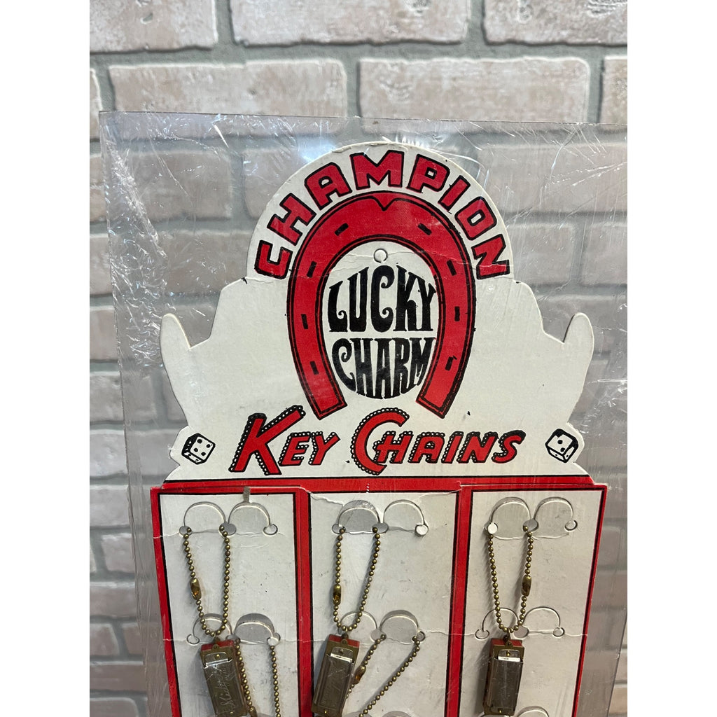 Vintage 1945 Champion Lucky Charm Harmonica Key Chain Store Display Sign
