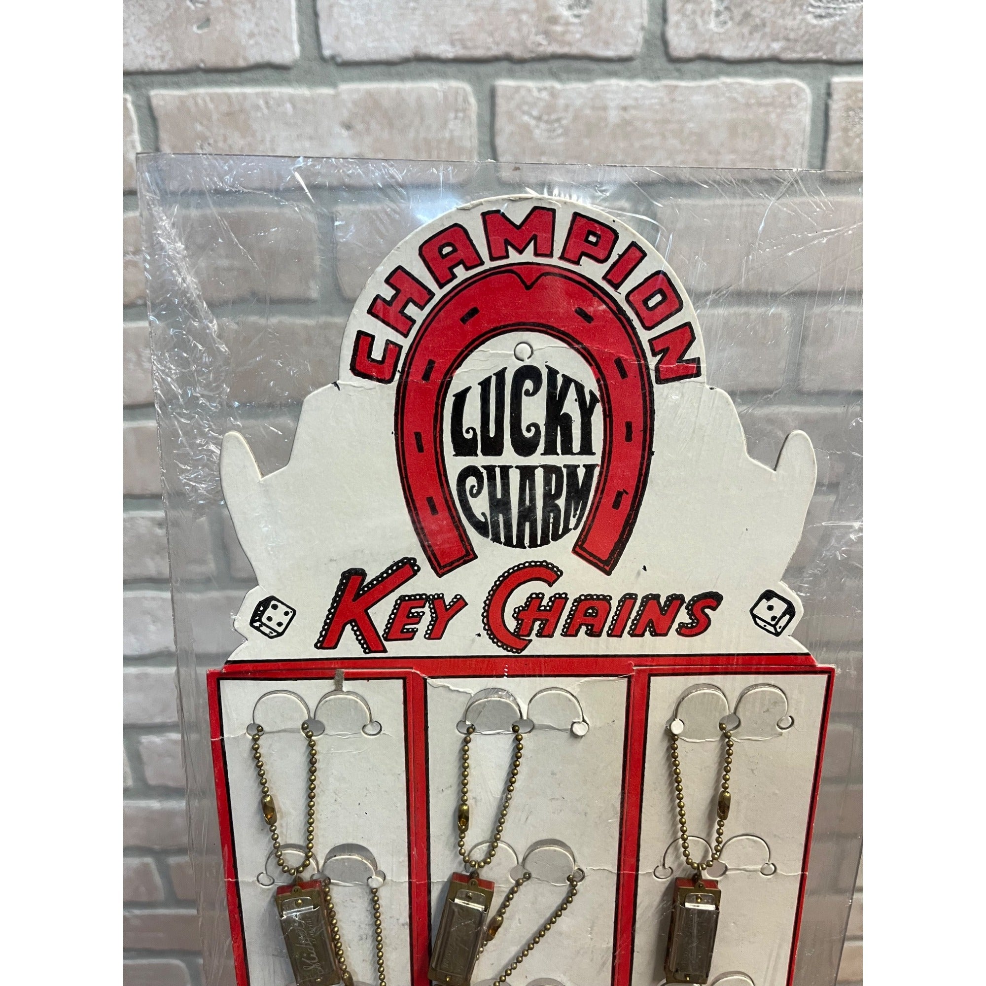Vintage 1945 Champion Lucky Charm Harmonica Key Chain Store Display Sign