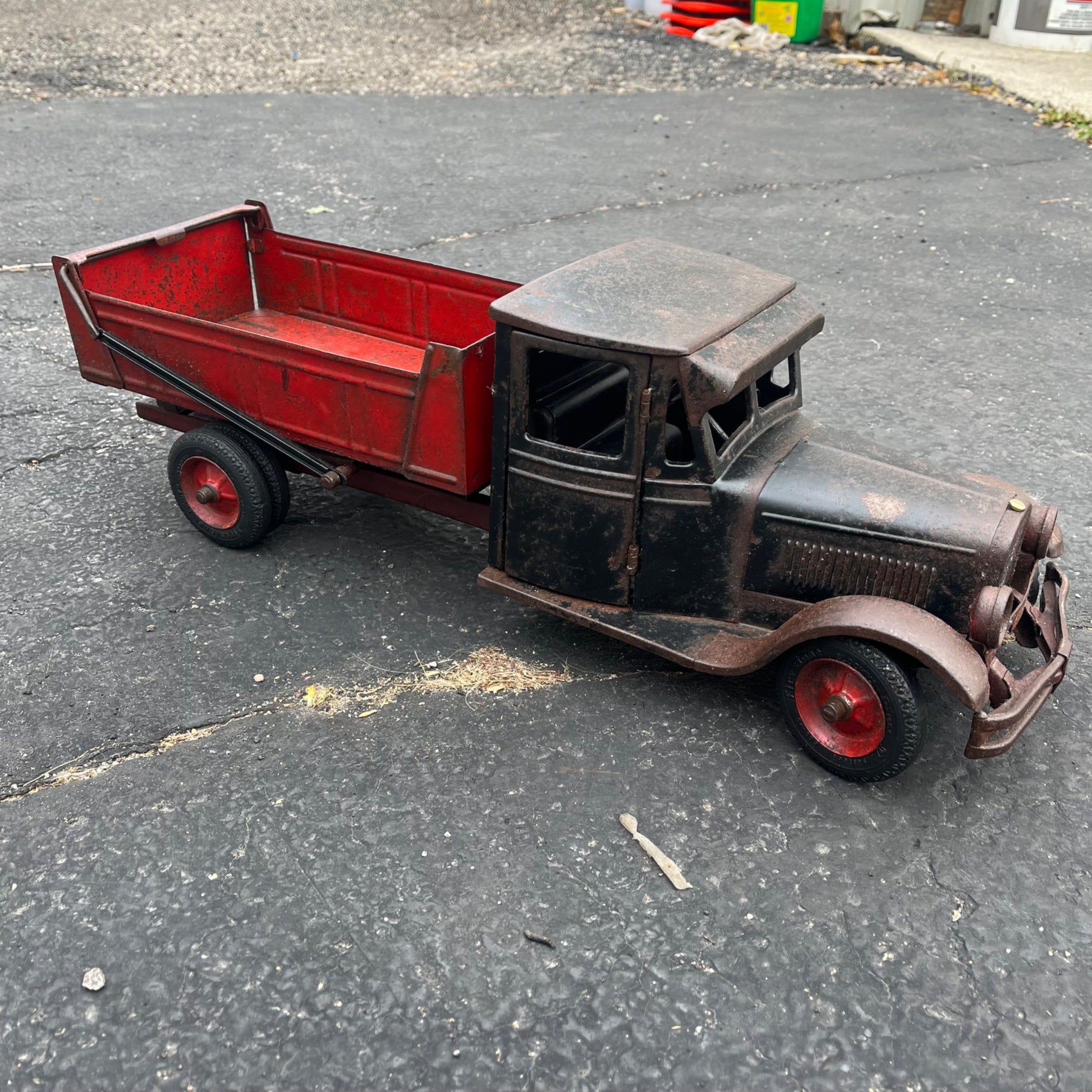 Vintage 1920s Buddy L Black & Red Truck Pressed Steel Toy Junior Line 24"