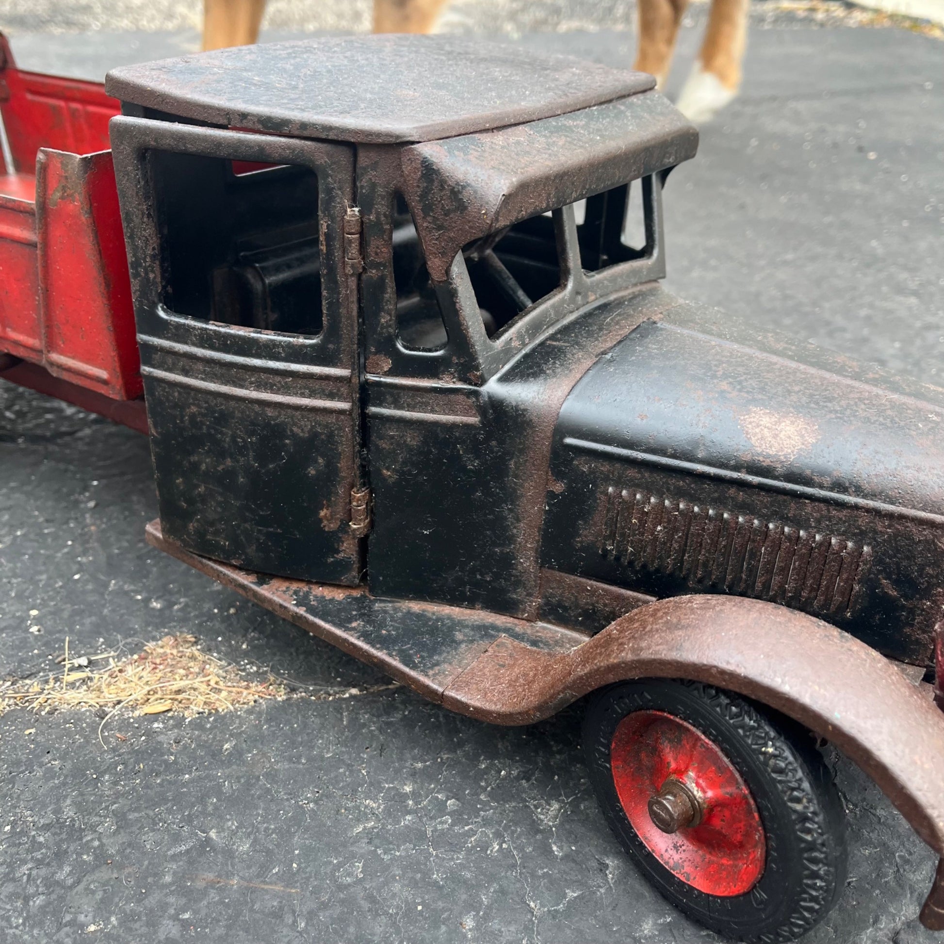 Vintage 1920s Buddy L Black & Red Truck Pressed Steel Toy Junior Line 24"