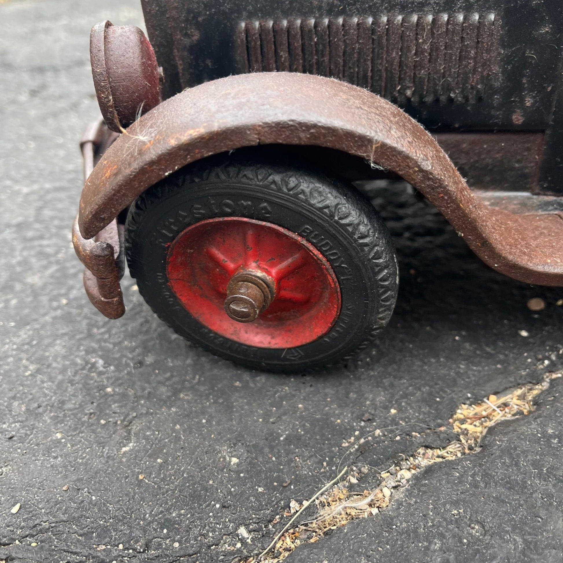 Vintage 1920s Buddy L Black & Red Truck Pressed Steel Toy Junior Line 24"