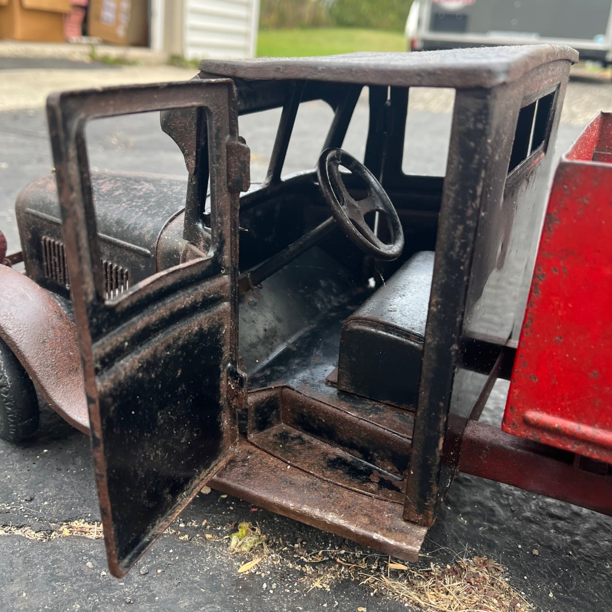 Vintage 1920s Buddy L Black & Red Truck Pressed Steel Toy Junior Line 24"