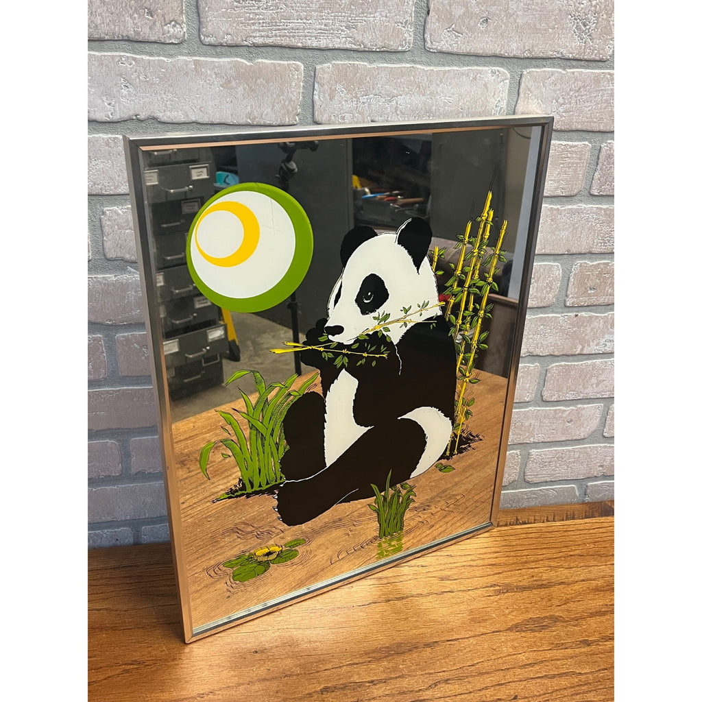 Vintage MCM Panda Bear and Bamboo Adorable Wall Mirror Mid-Century 20" x 16"