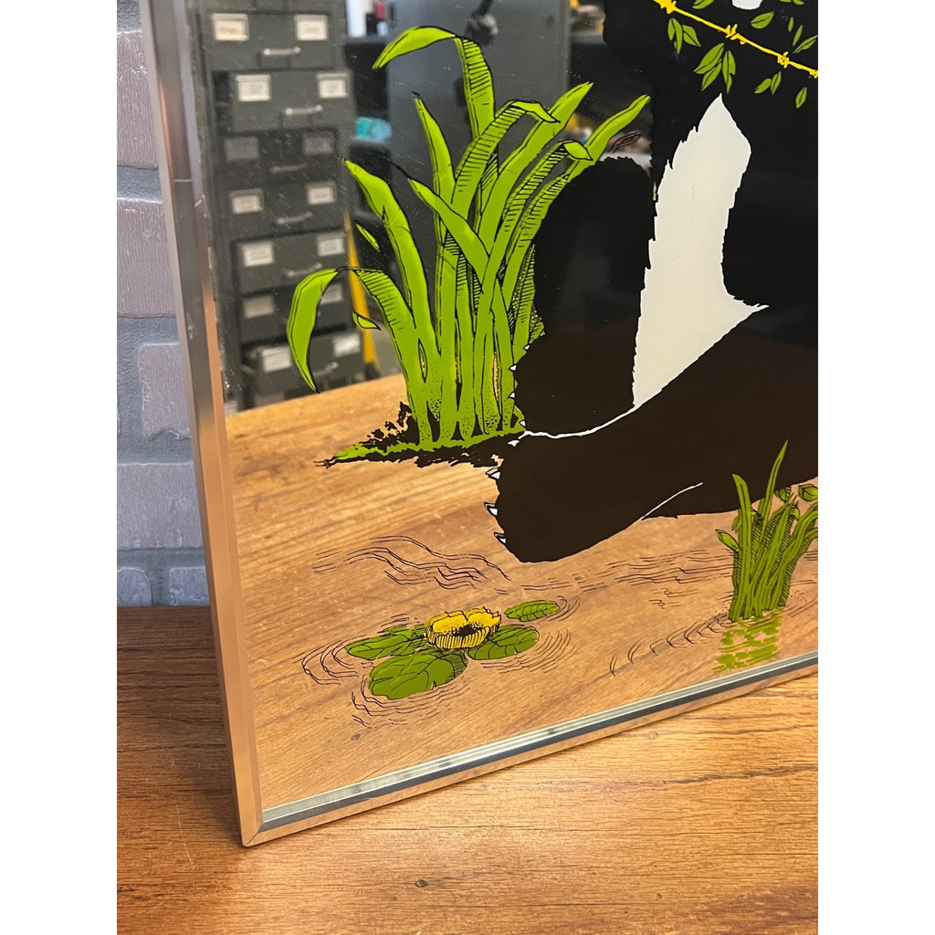 Vintage MCM Panda Bear and Bamboo Adorable Wall Mirror Mid-Century 20" x 16"