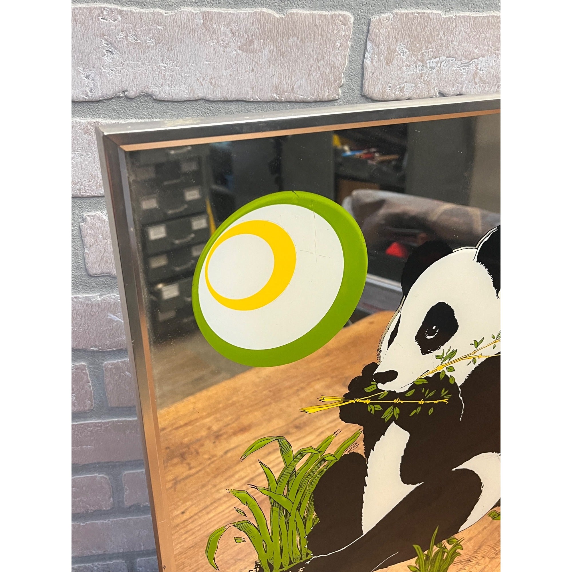 Vintage MCM Panda Bear and Bamboo Adorable Wall Mirror Mid-Century 20" x 16"